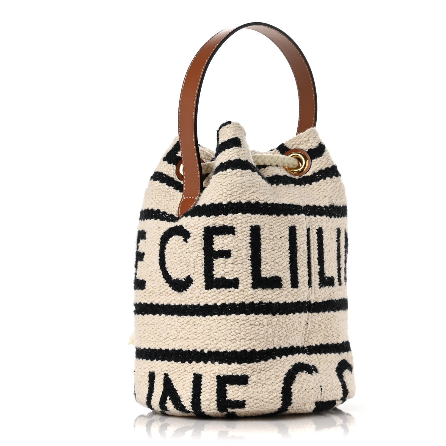 Celine All Over Textile Calfskin Striped Teen Drawstring Bag White Black 2 of 8