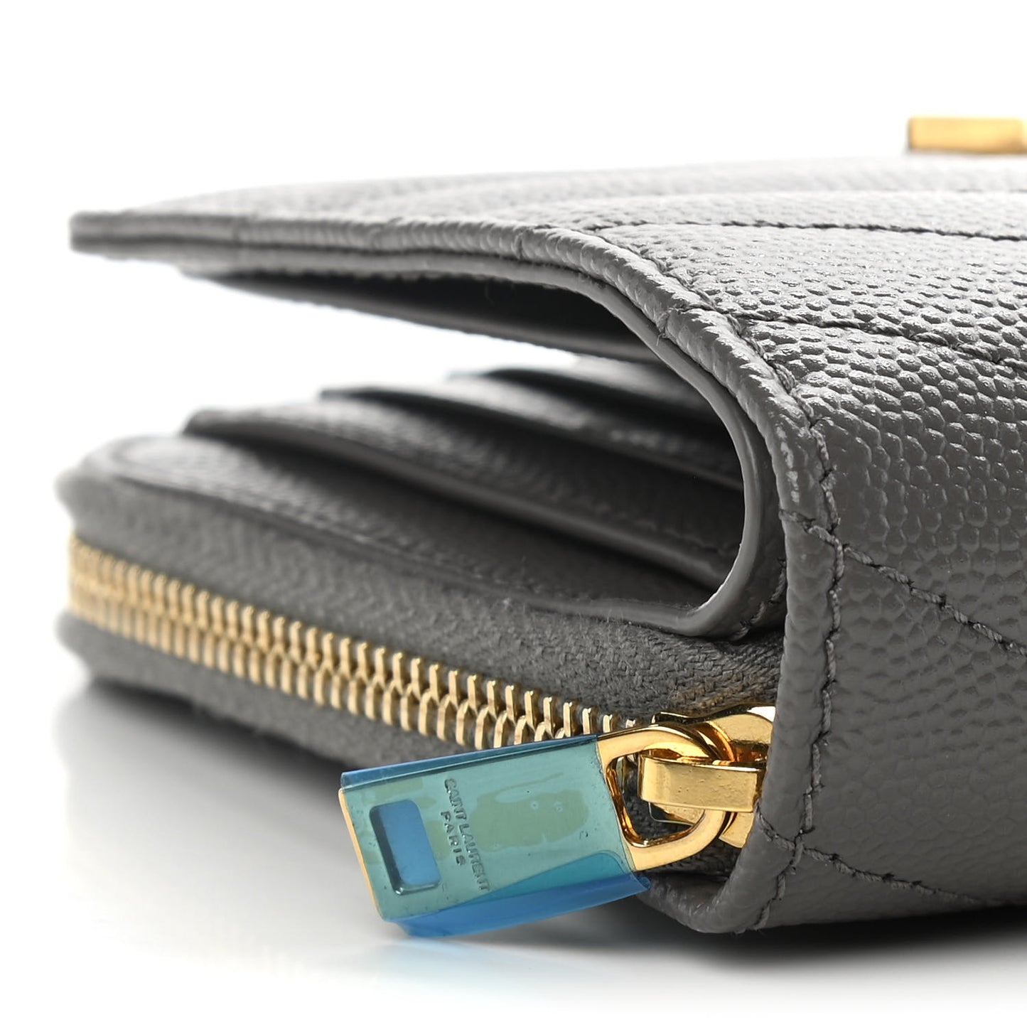 Grain De Poudre Matelasse Chevron Monogram Compact Zip Around Wallet Fog
