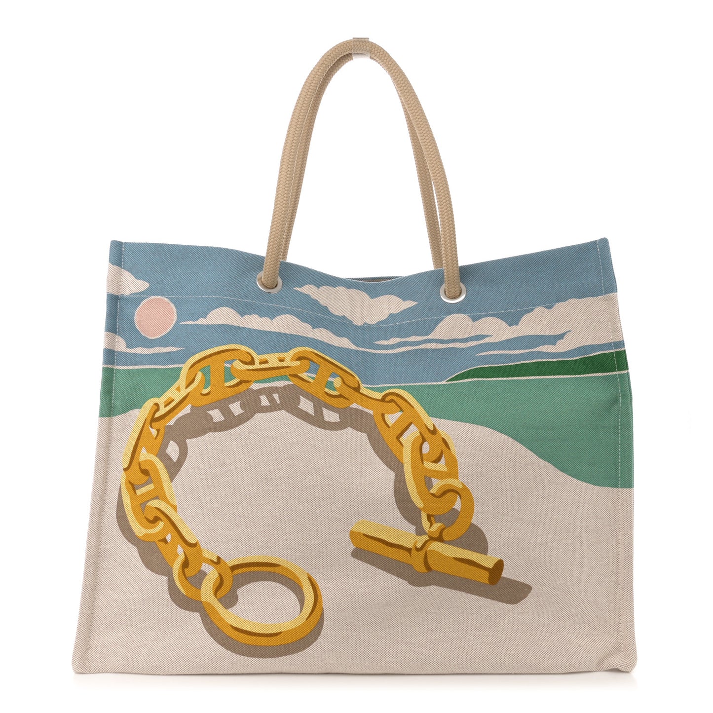 H Canvas Printed Escale A La Plage Beach Bag Or