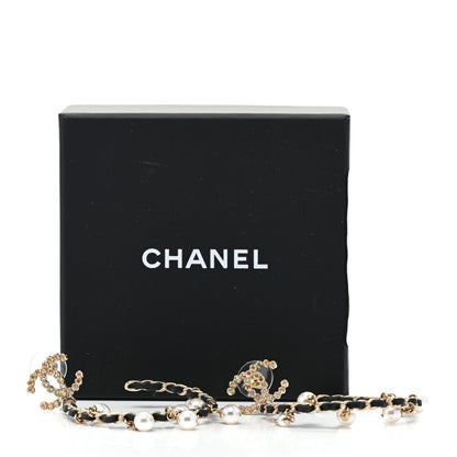 Chanel Lambskin Pearl Crystal CC Chain Hoop Earrings Gold Black 10 of 10