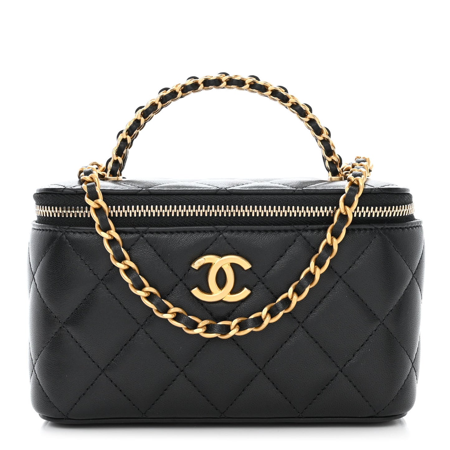 Lambskin Quilted Pick Me Up Vanity Case Black