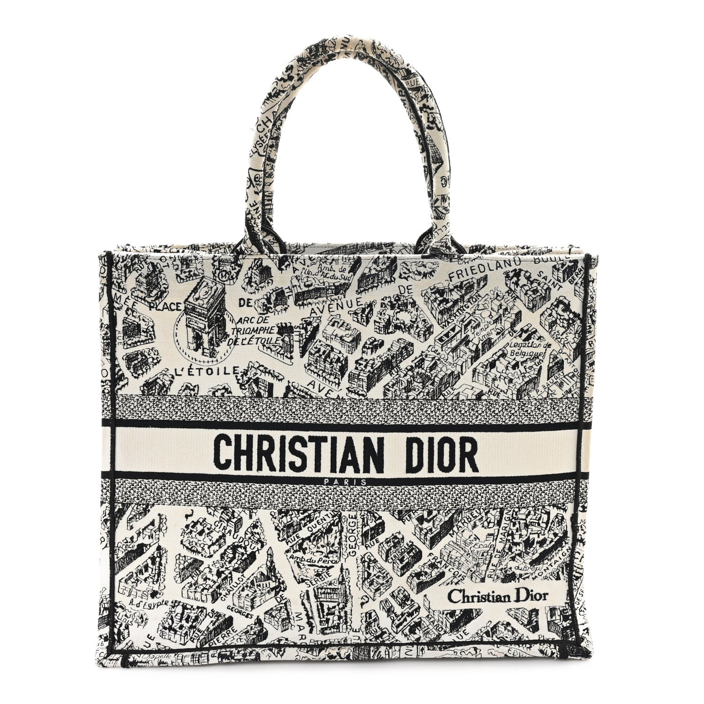 Canvas Embroidered Large Plan De Paris Book Tote White Black