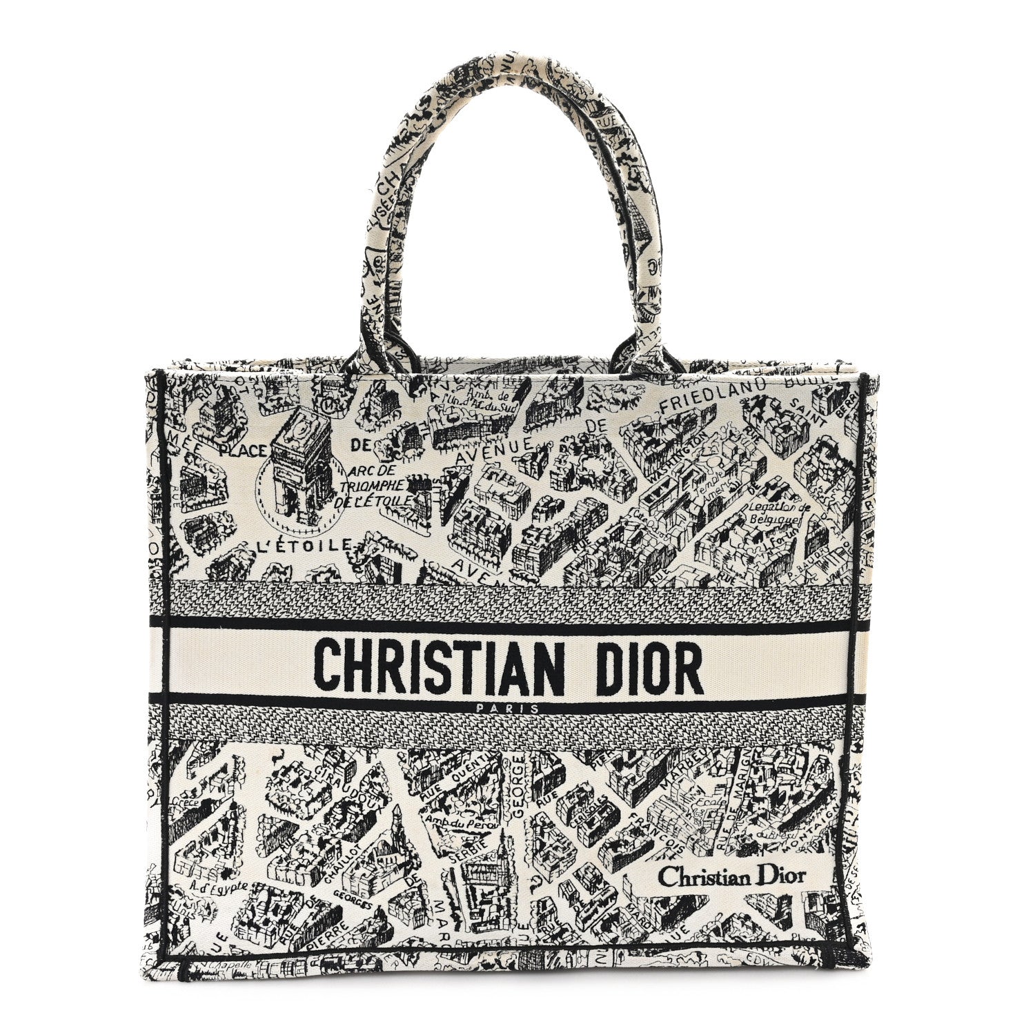 Christian Dior Canvas Embroidered Large Plan De Paris Book Tote White Black 1 of 11