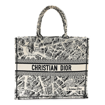 Christian Dior Canvas Embroidered Large Plan De Paris Book Tote White Black 1 of 11