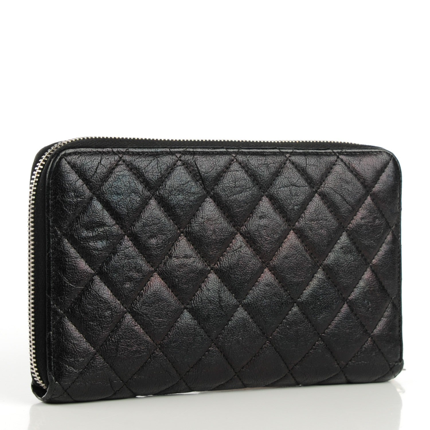 Chanel Glazed Calfskin Quilted Large Zip Around Organizer Wallet Black 5 of 11