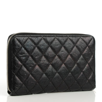 Chanel Glazed Calfskin Quilted Large Zip Around Organizer Wallet Black 5 of 11