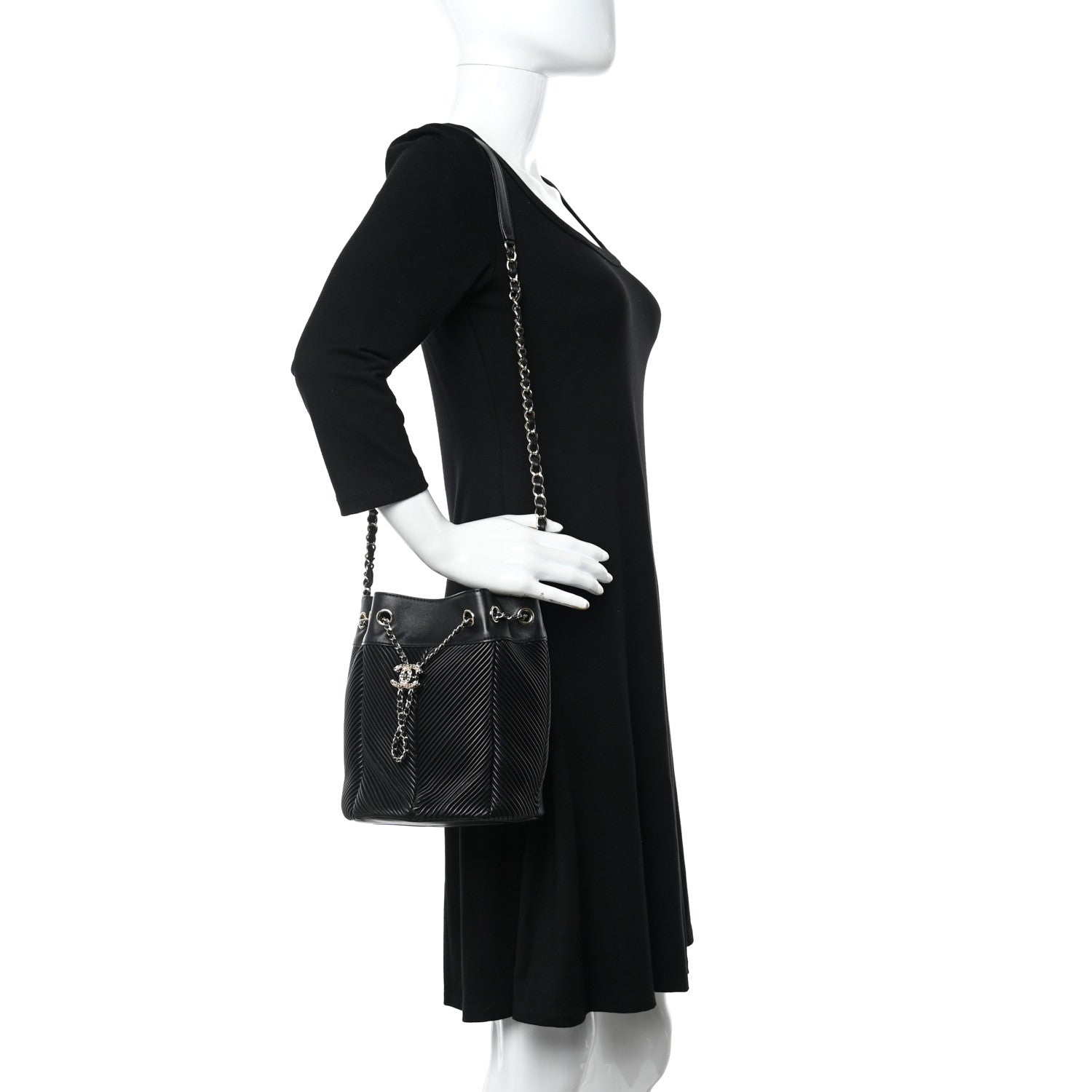 Chanel Lambskin Chevron Drawstring Bag Black 2 of 10