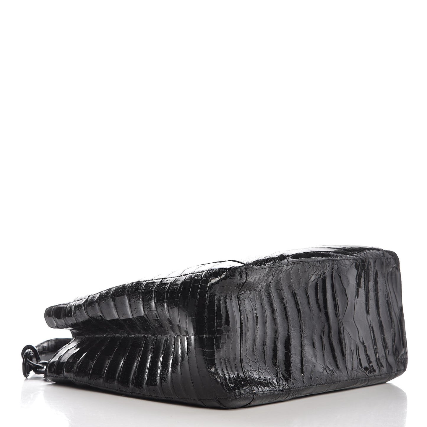 Glossy Crocodile Chain Tote Black