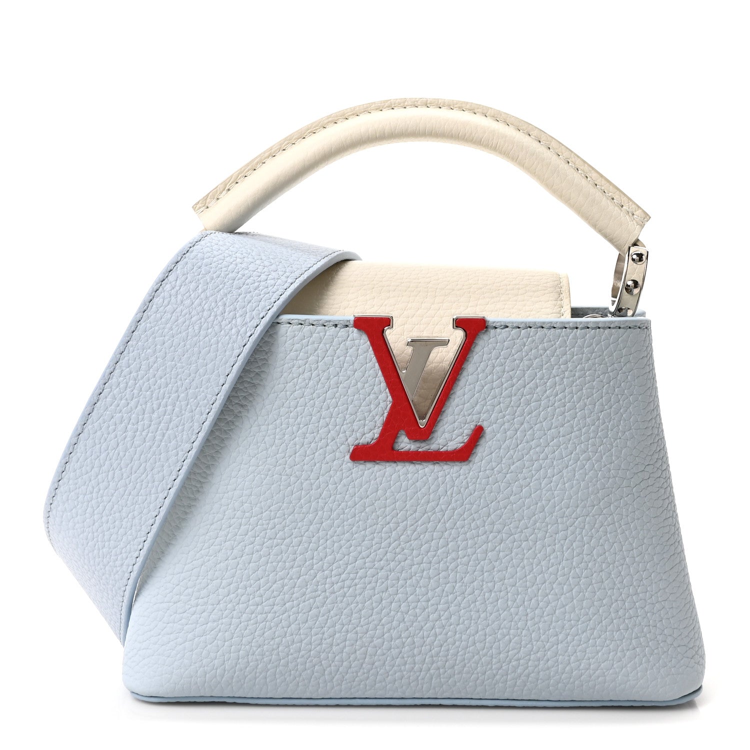 Louis Vuitton Taurillon Capucines Mini Light Blue White Red 1 of 9