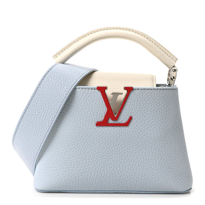 Louis Vuitton Taurillon Capucines Mini Light Blue White Red 1 of 9