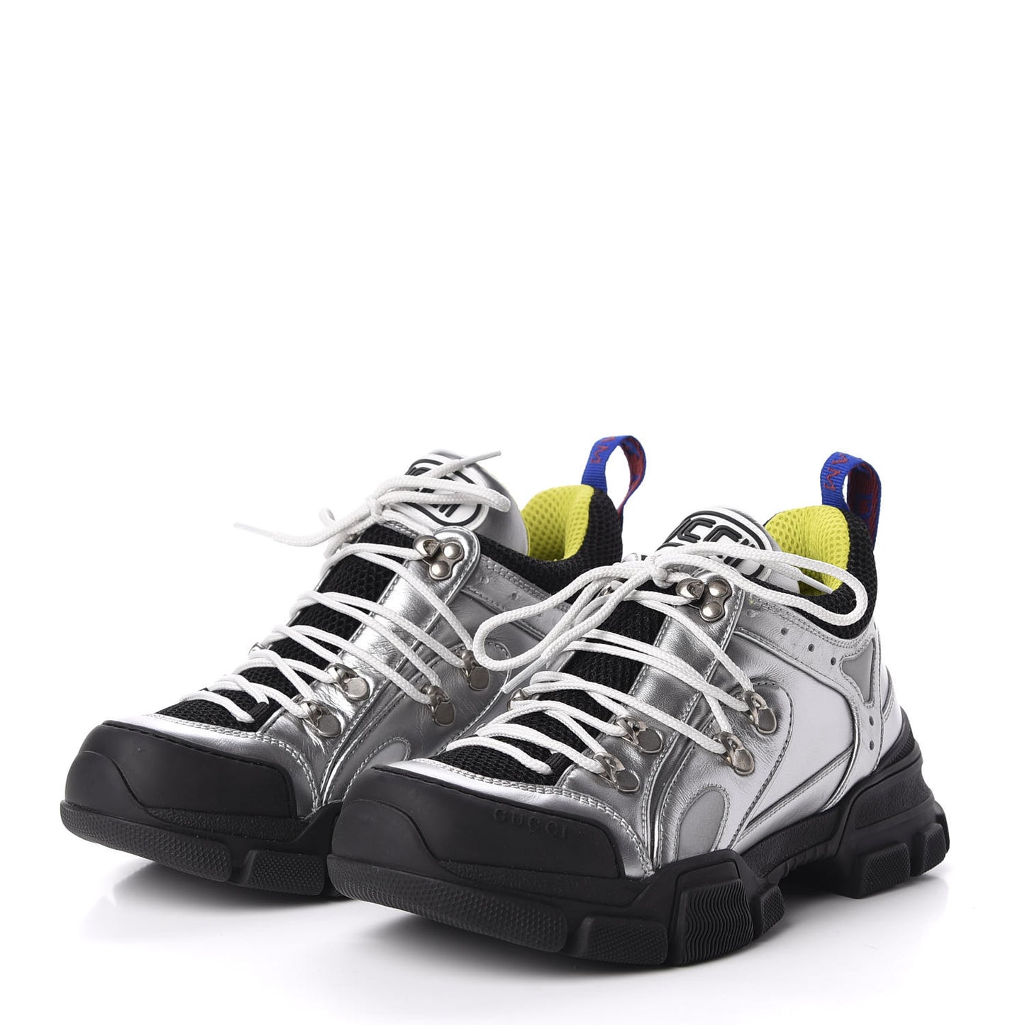 X SEGA Metallic Calfskin Mesh Womens Flashtrek Sneakers 39 Silver Black