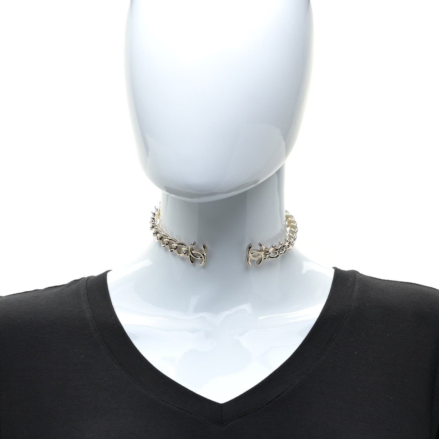 Chanel Metal CC Chain Link Choker Necklace M Gold 2 of 7