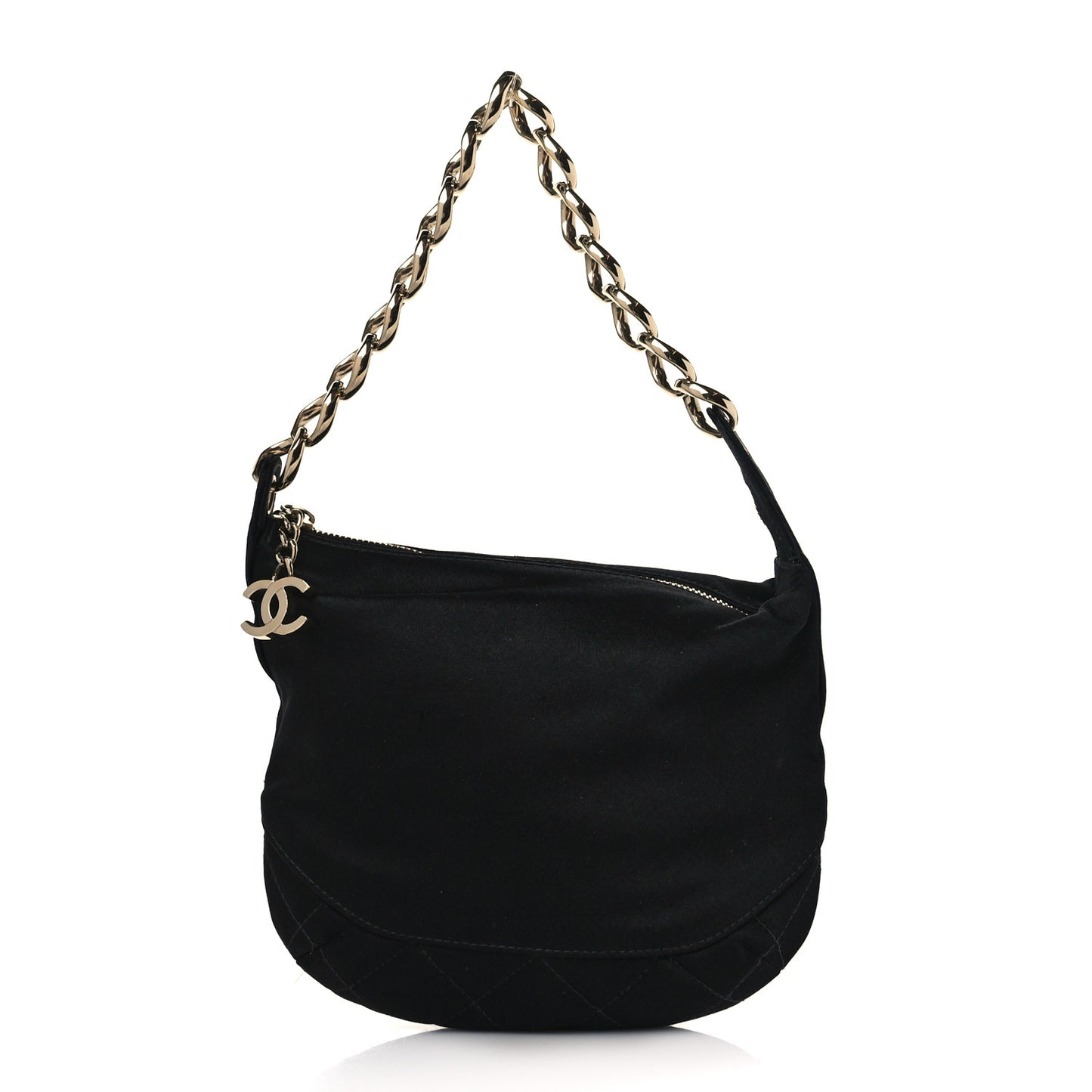 Satin Quilted CC Chain Hobo Black