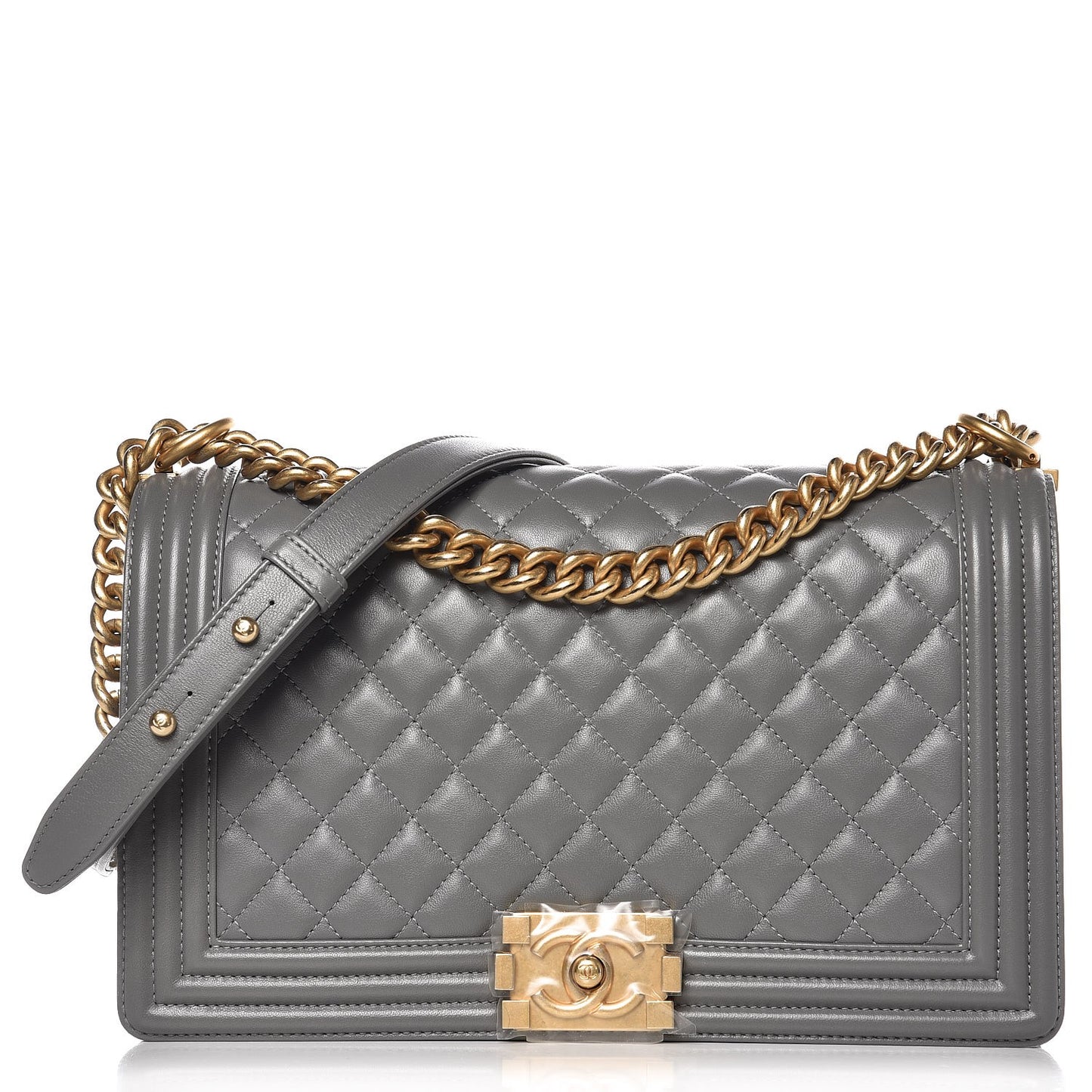Lambskin Quilted New Medium Boy Flap Grey