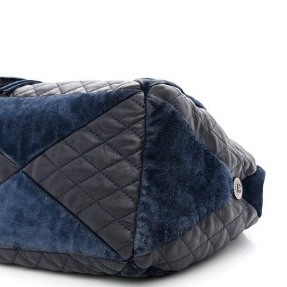 Chanel Goatskin Suede Calfskin Quilted Patchwork Drawstring Bag Blue 10 of 11
