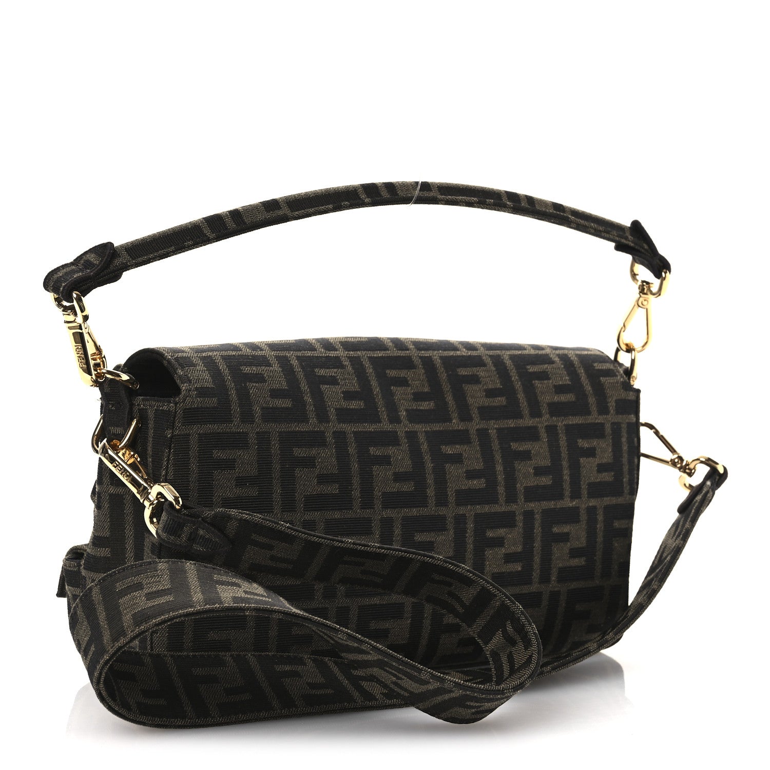 Fendi Fabric Jacquard FF 1974 Multipocket Baguette Tobacco Moro 3 of 14