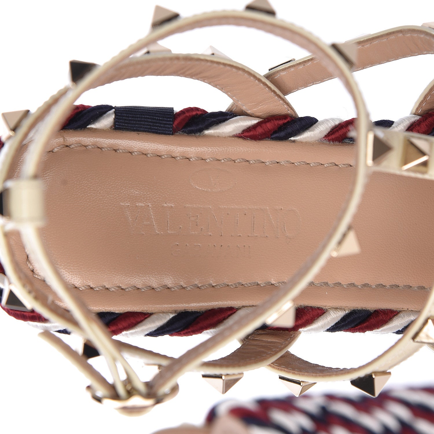 Valentino Garavani Patent Rockstud Ankle Strap Torchon Espadrille Caged 25/95mm Wedge Sandals 37 Light Ivory 8 of 11