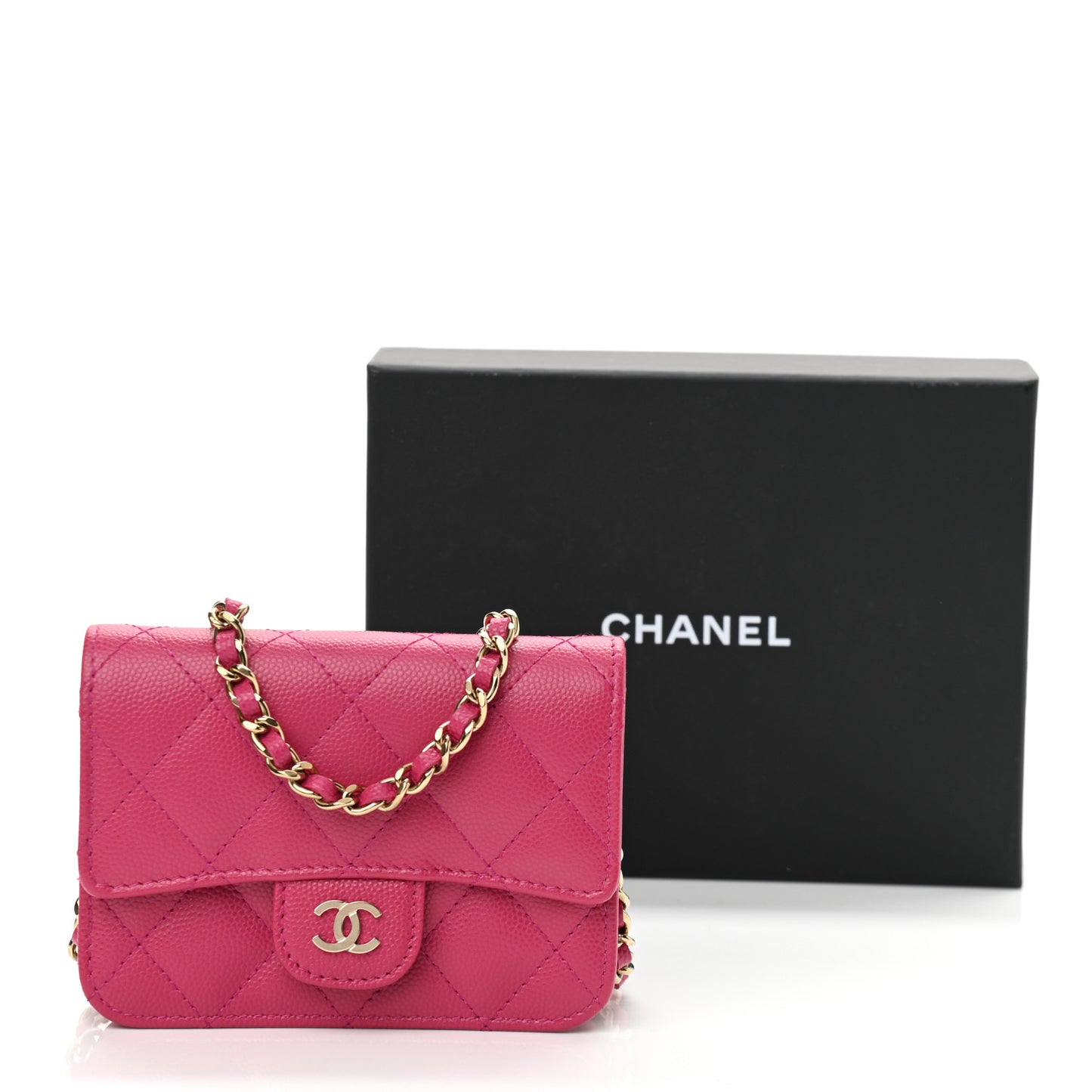 Caviar Quilted Mini Chain Bag Dark Pink