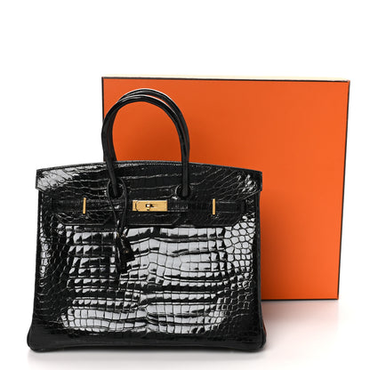 Hermes Shiny Porosus Crocodile Birkin 35 Black 11 of 11