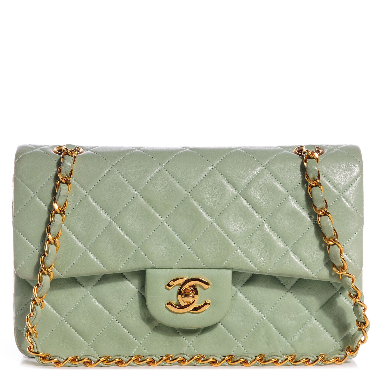 Chanel Lambskin Small Double Flap Light Green 1 of 9