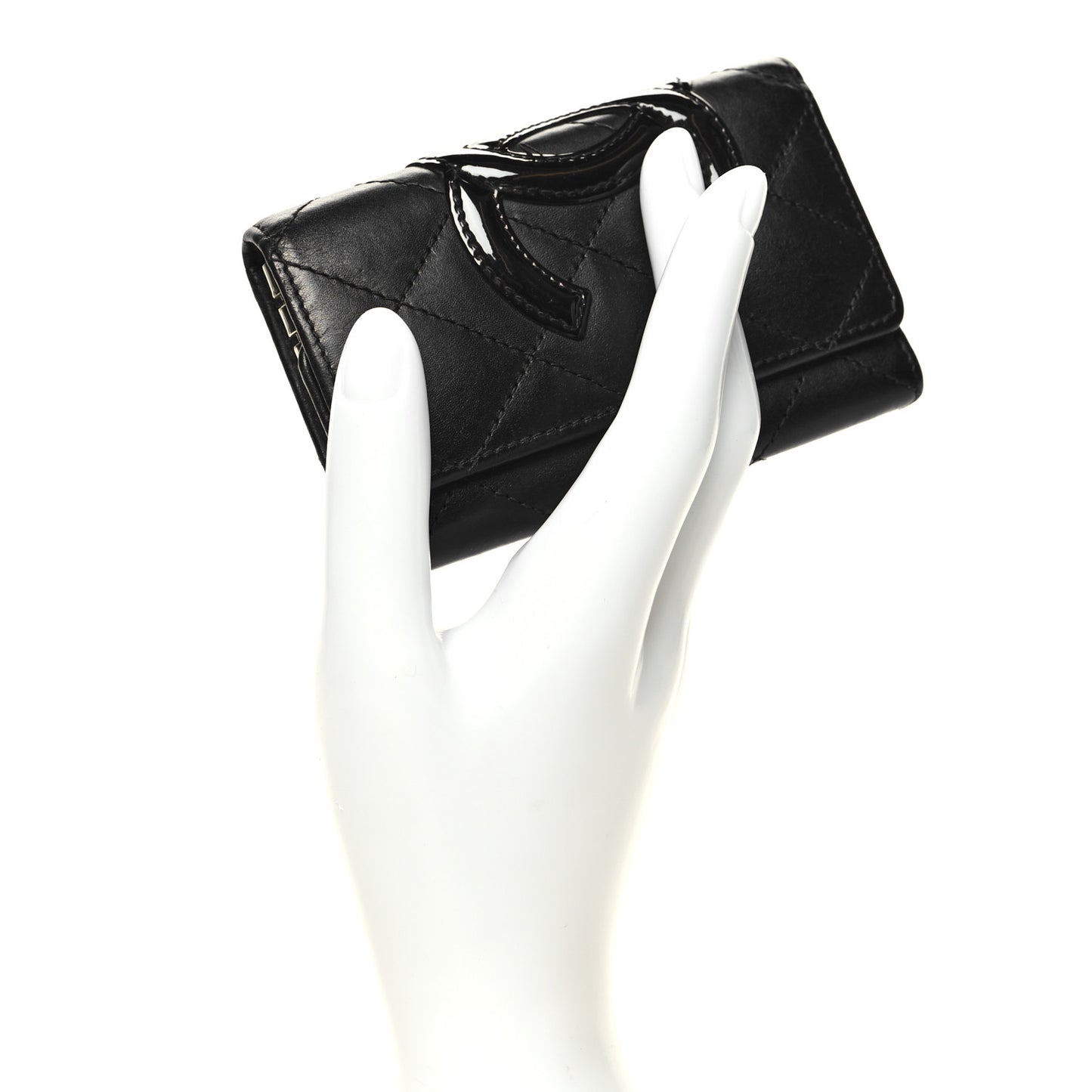 Calfskin Quilted Cambon 6 Key Holder Black