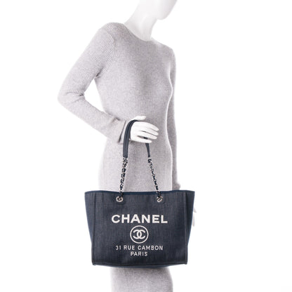 Chanel Canvas Small Deauville Tote Dark Blue 2 of 8