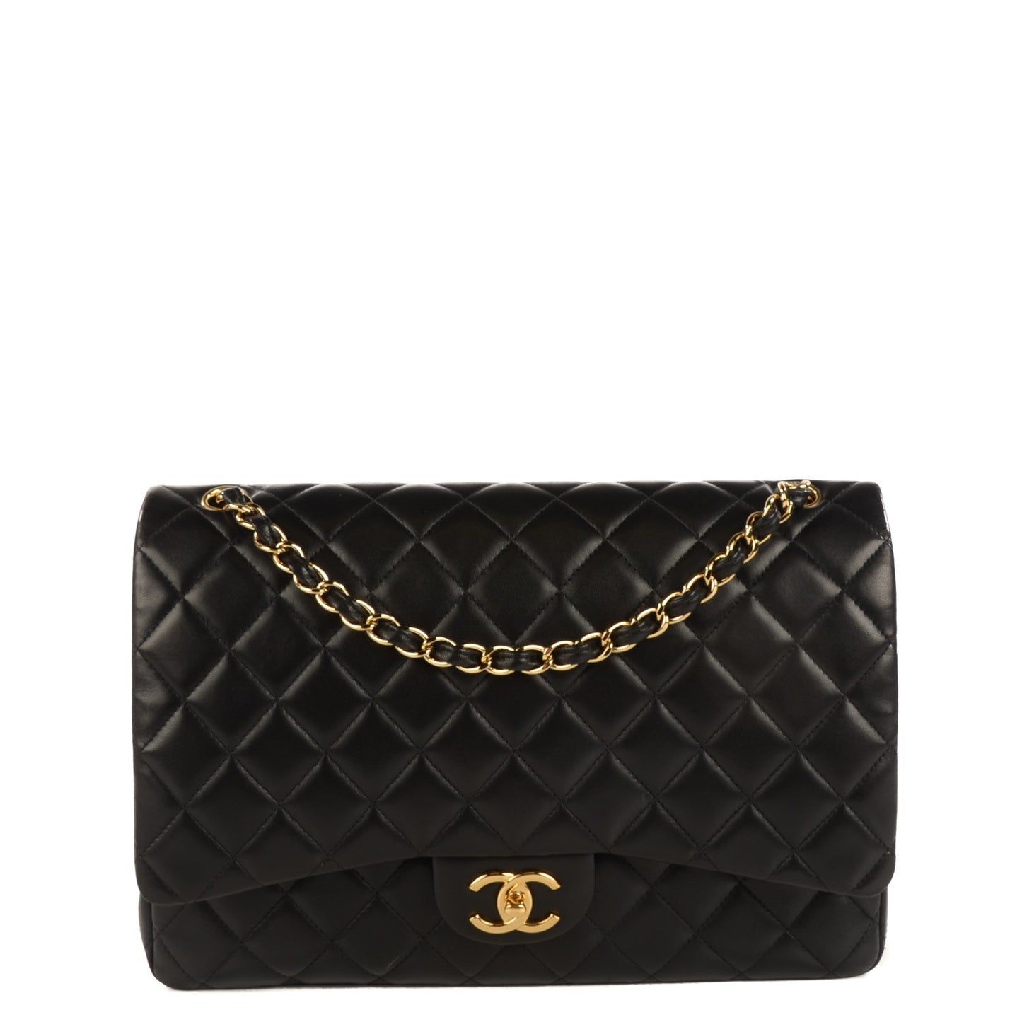 Lambskin Quilted Maxi Double Flap Black