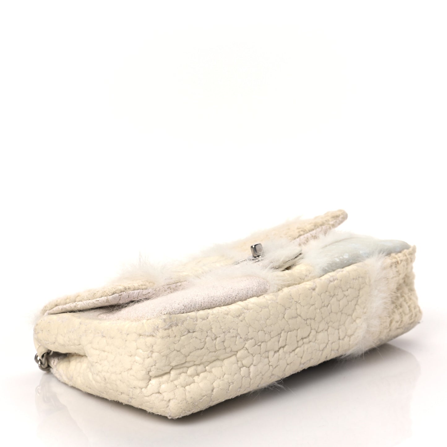 Tweed Faux Fur Patchwork Medium Single Flap White