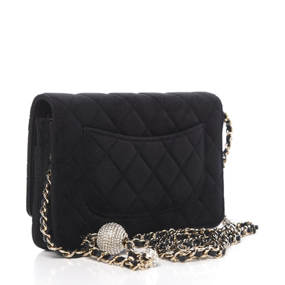 Chanel Velvet Quilted Pearl Crush Wallet On Chain WOC Black 3 of 12