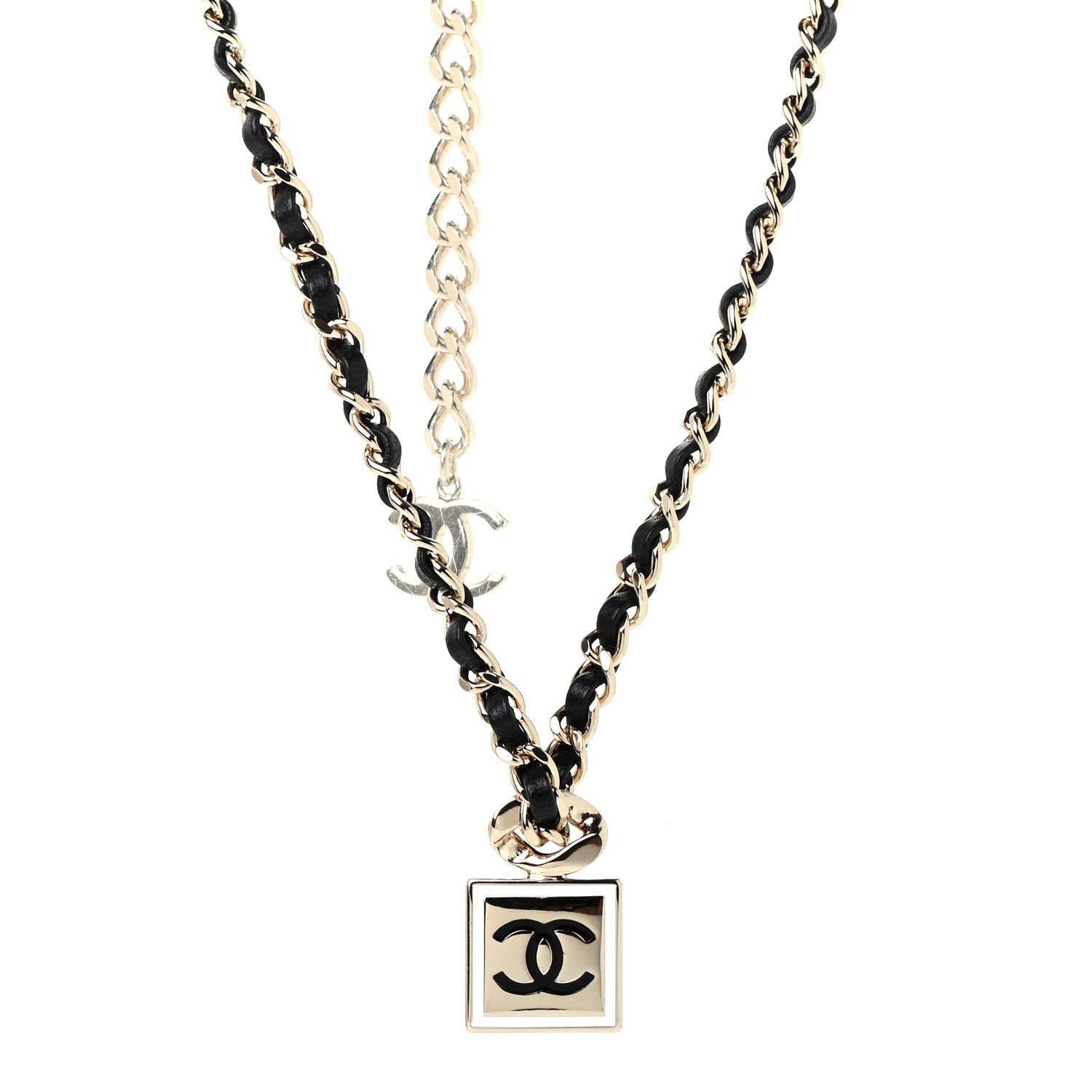 Chanel Metal Lambskin CC Chain Necklace Gold Black 1 of 4