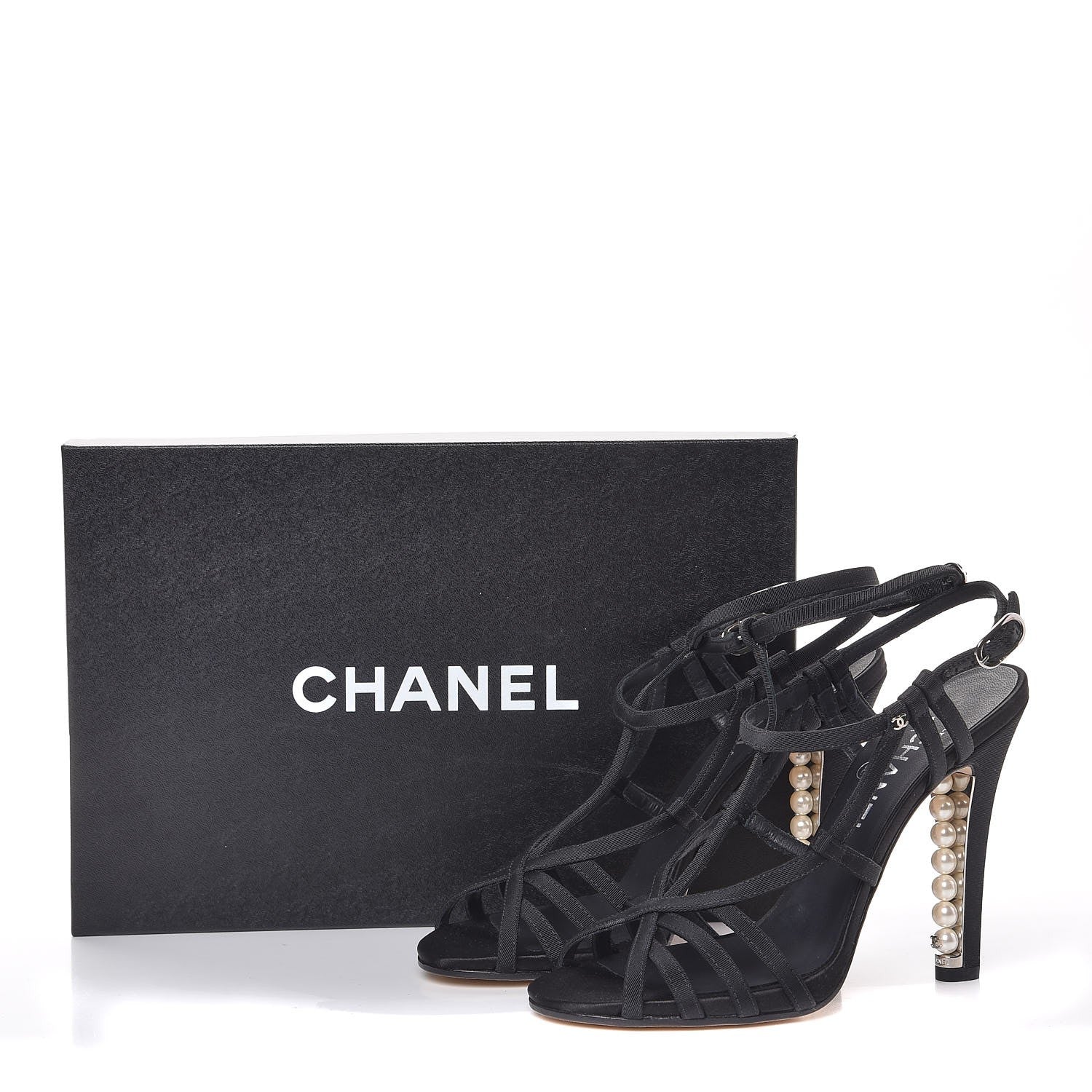 Chanel Grosgrain Pearl Sandals 38 Black 8 of 8