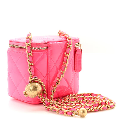 Chanel Patent Quilted Pearl Crush Mini Vanity Case With Chain Neon Pink 3 of 10
