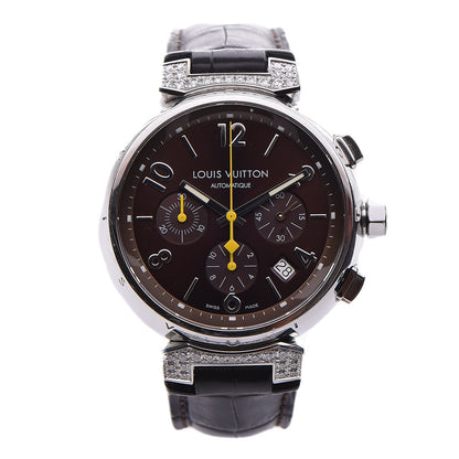 Louis Vuitton Stainless Steel Alligator Diamond 41mm Tambour Chronograph Automatic Watch Brown 1 of 9