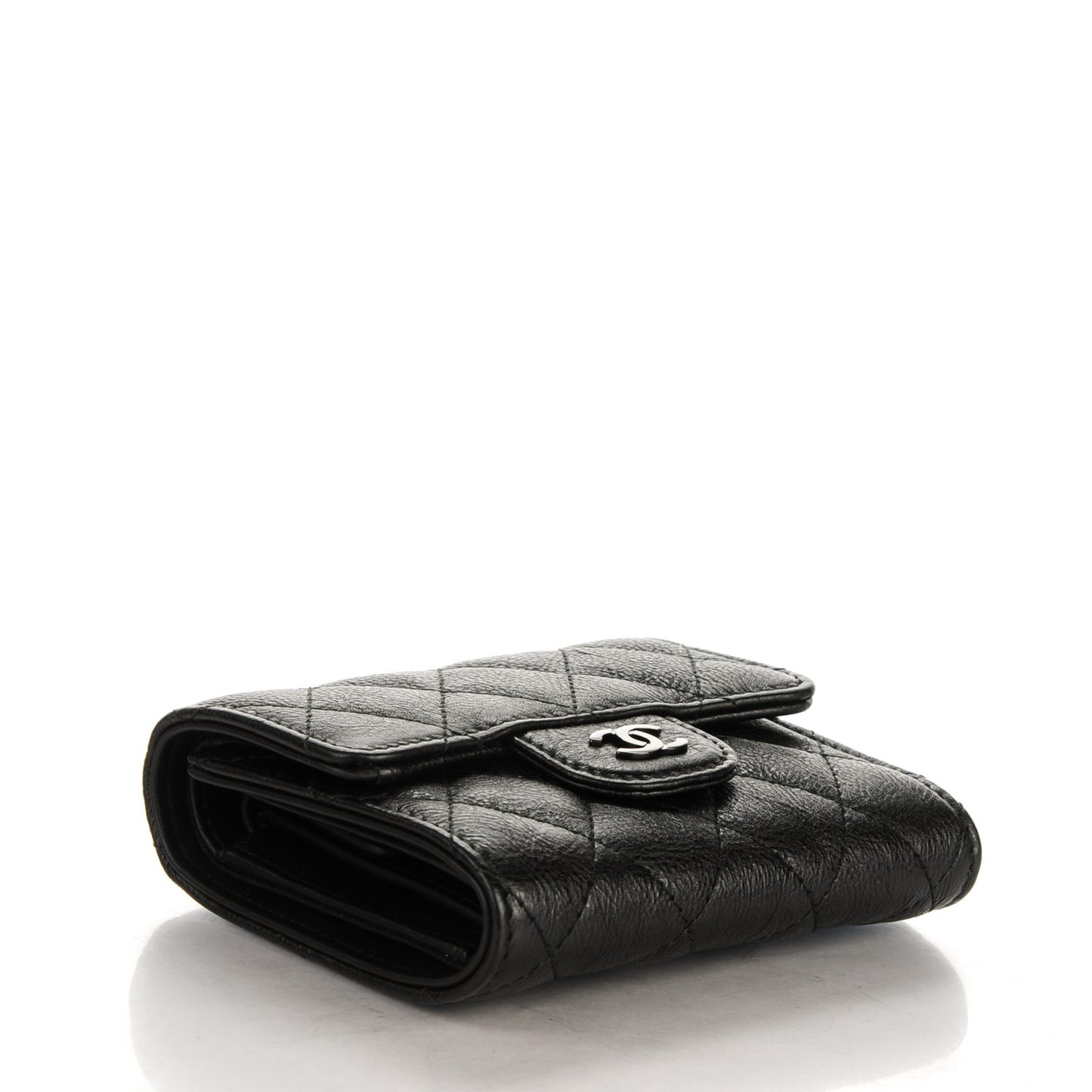 Calfskin Quilted Compact Flap Wallet So Black