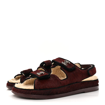 Chanel Calf Hair Suede Shearling Dad Sandals 38 Burgundy Black 4 of 11