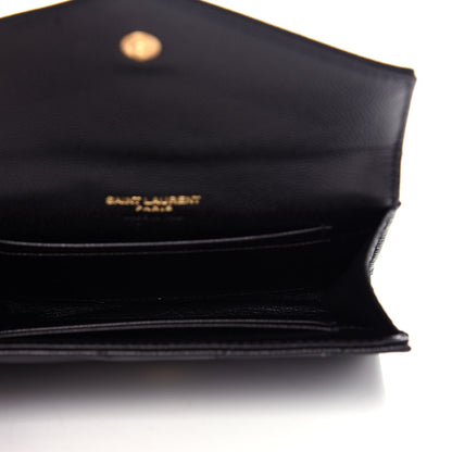 Saint Laurent Grain De Poudre Matelasse Chevron Small Monogram Envelope Wallet Black 5 of 8