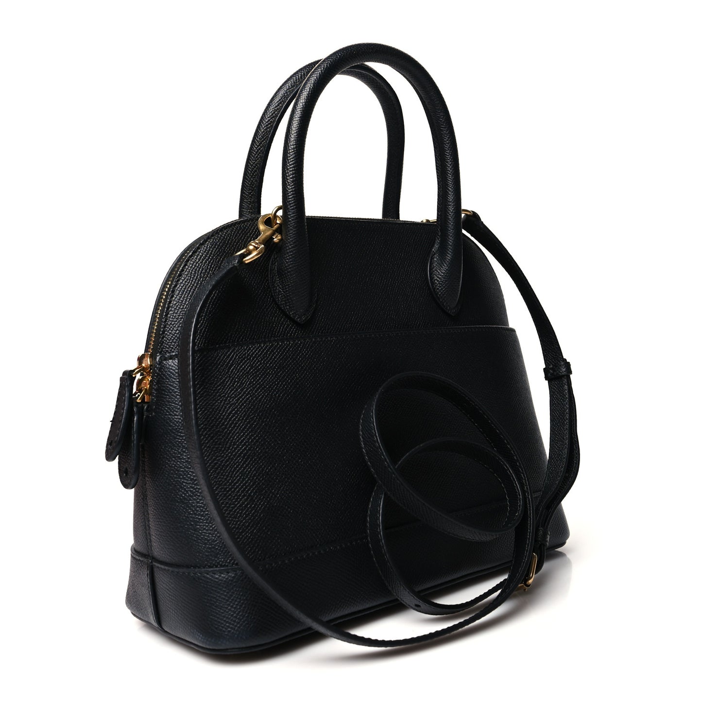 Signature Grained Calfskin Logo S Ville Top Handle Bag Black White