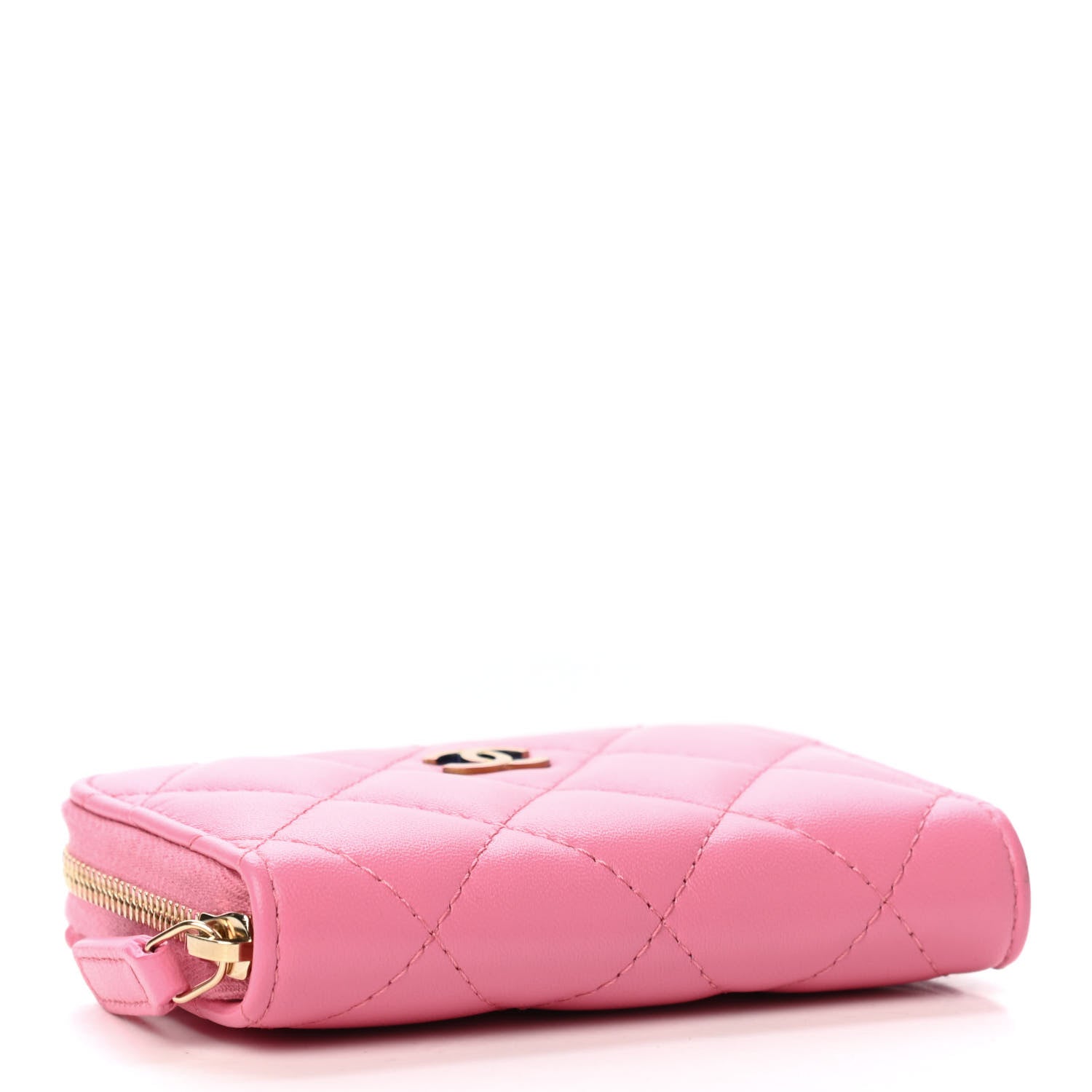 Chanel Lambskin Quilted Zip Around Coin Purse Wallet Pink Yellow 3 of 4