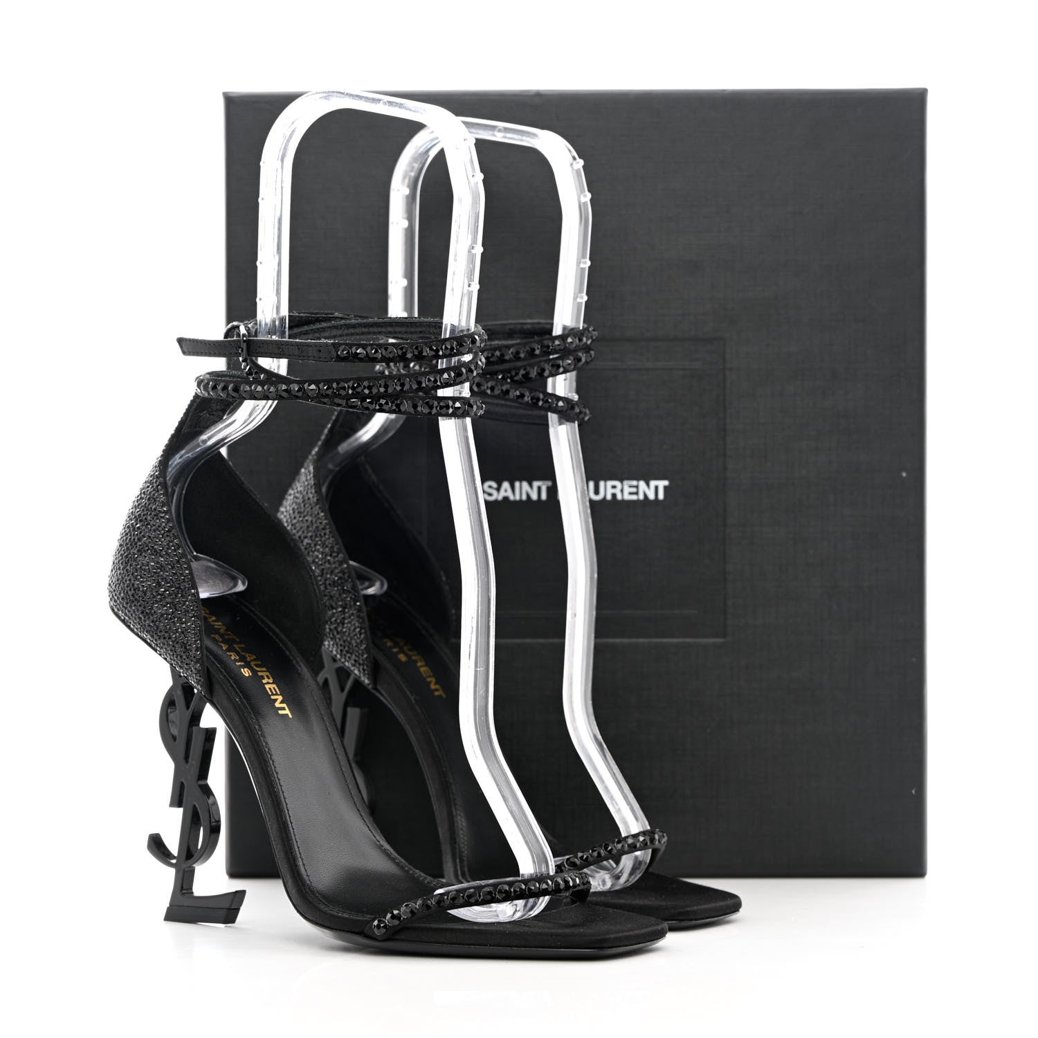 Saint Laurent Satin Crystal Opyum Sandals 37.5 Black 10 of 10