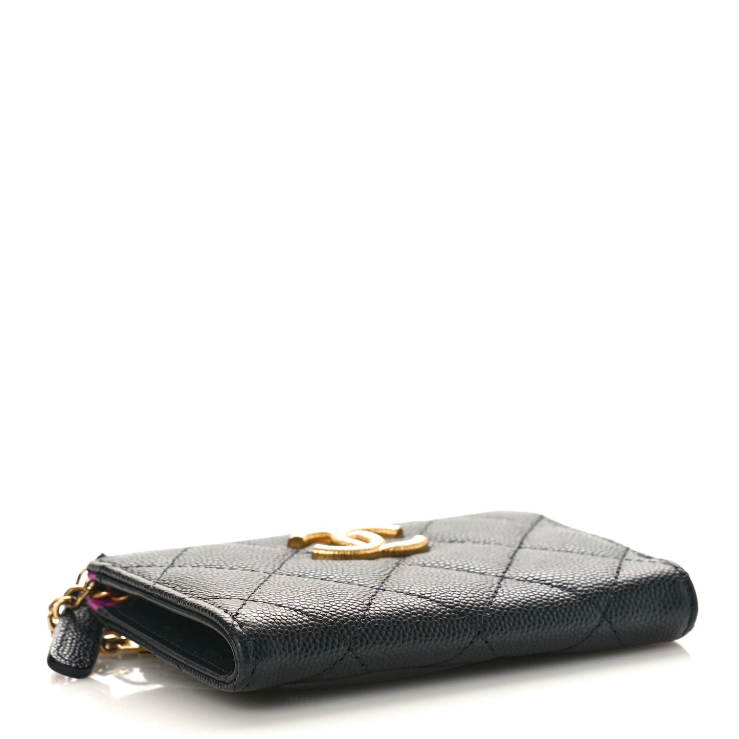 Caviar Quilted Zipped Key Holder Case Black
