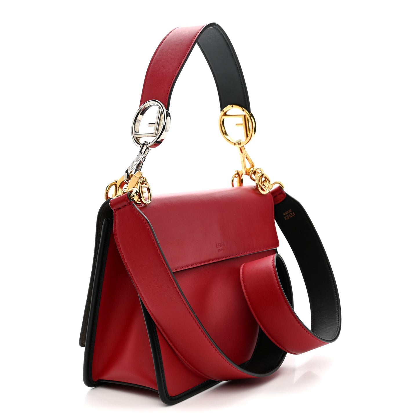 Vitello Century F is Fendi Bi-Color FF 1974 Embossed Kan I Shoulder Bag Fragola Maya Black