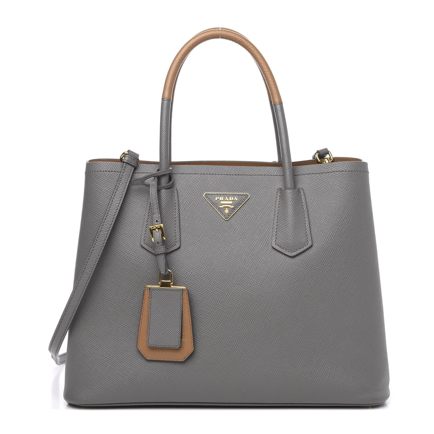 Prada Saffiano Cuir Medium Bi-Color Double Bag Marmo Caramel 1 of 10