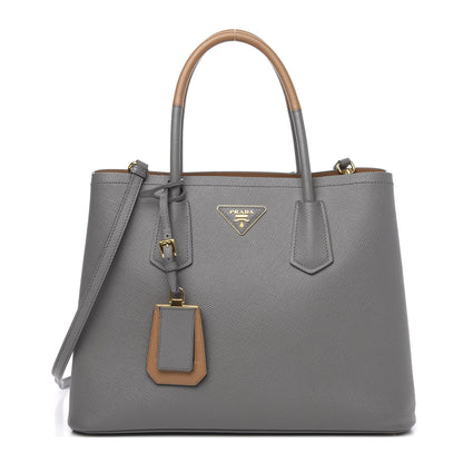 Prada Saffiano Cuir Medium Bi-Color Double Bag Marmo Caramel 1 of 10