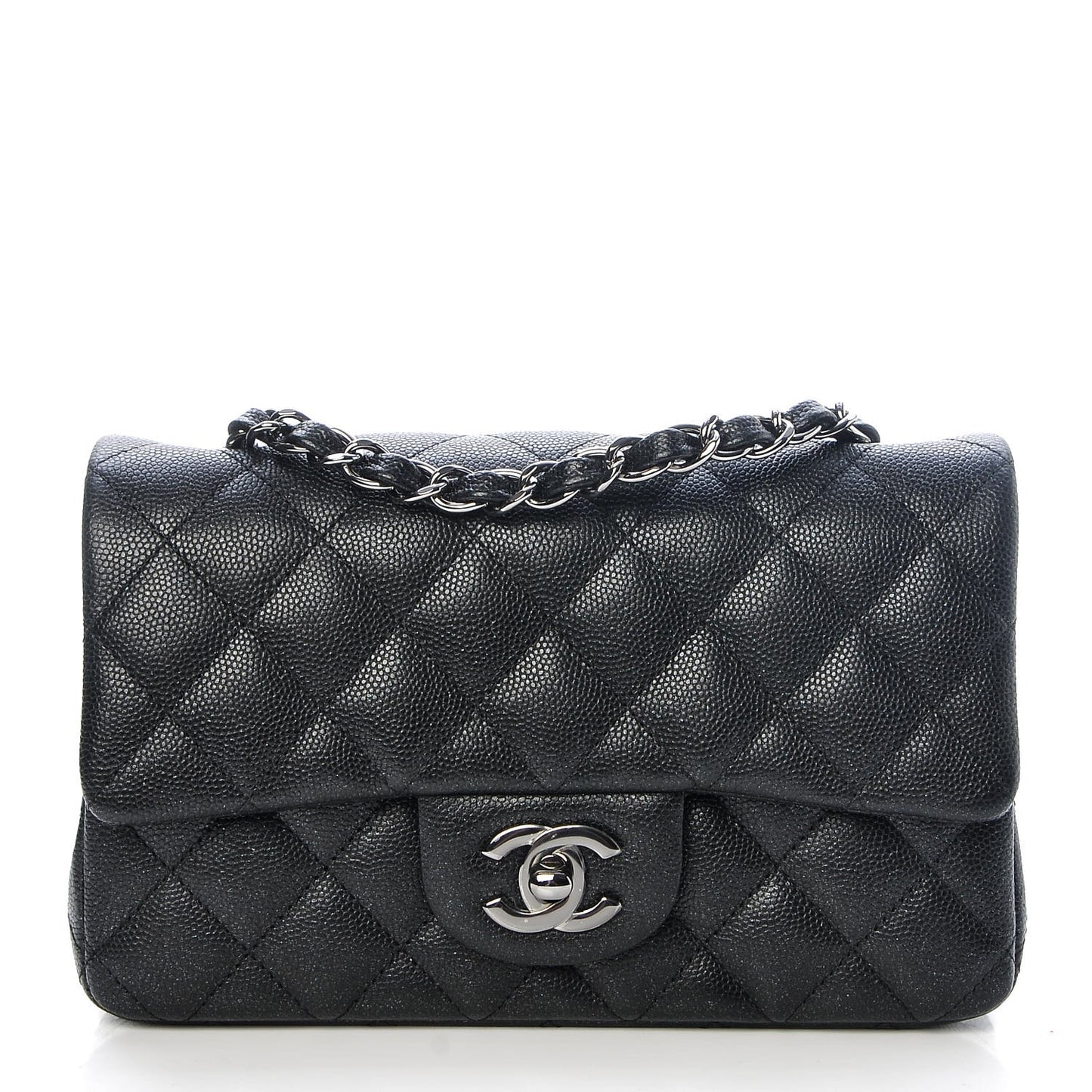 Iridescent Caviar Quilted Mini Rectangular Flap Black