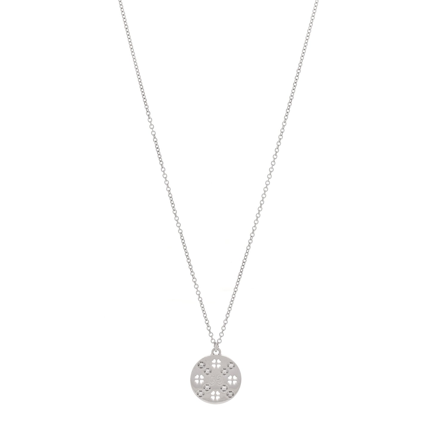 18K White Gold Diamond Clover Pendant Necklace