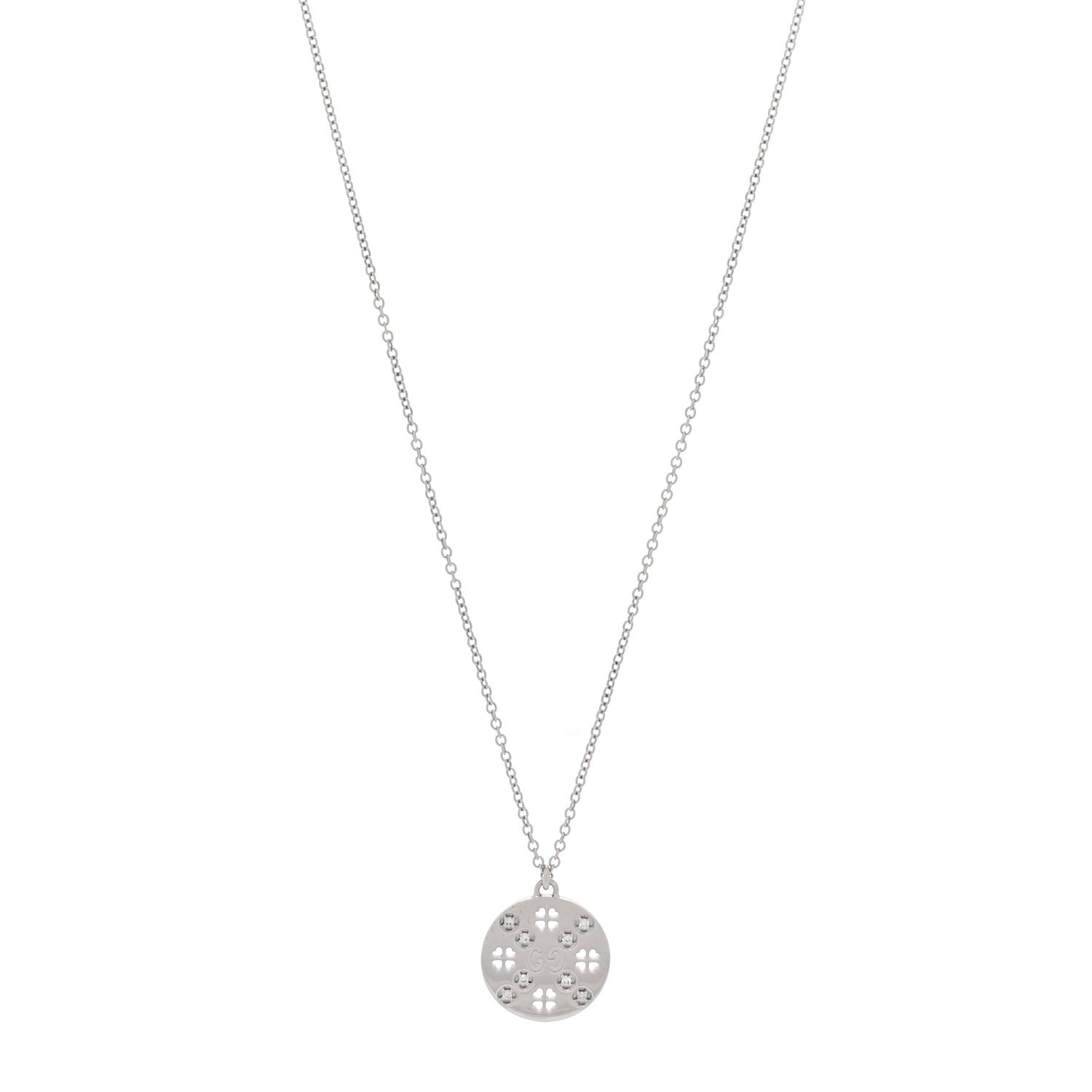 Gucci 18K White Gold Diamond Clover Pendant Necklace 1 of 6