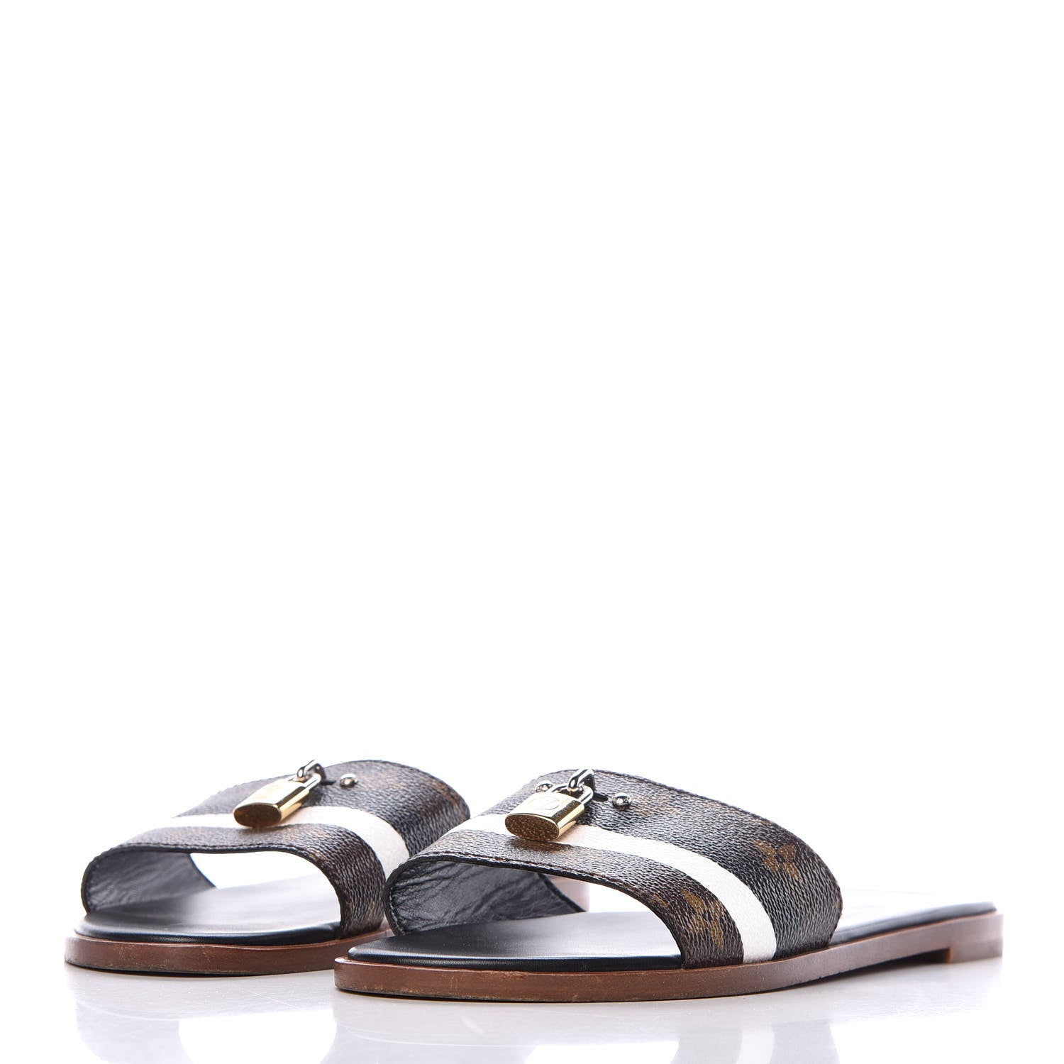 Louis Vuitton Patent Monogram Lock It Flat Mules 40 Black White 3 of 13
