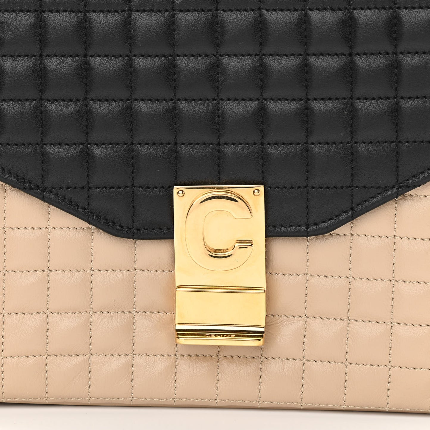 Calfskin Quilted Medium C Bag Black Beige