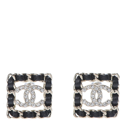 Chanel Crystal Lambskin Chain Sergeant Stud Earrings Black Gold 1 of 5