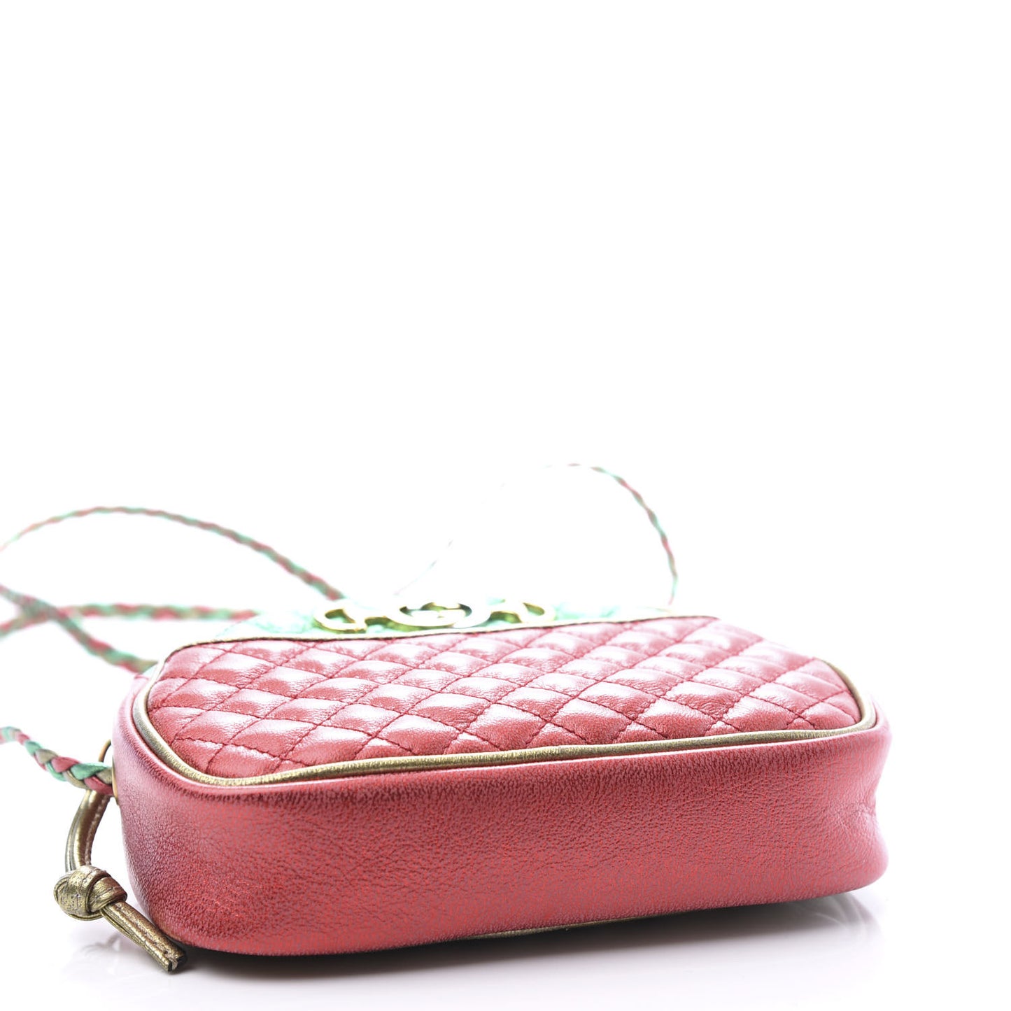 Laminated Nappa Trapuntata Mini Zumi Dome Shoulder Bag Rosso Jasmine Green Rame